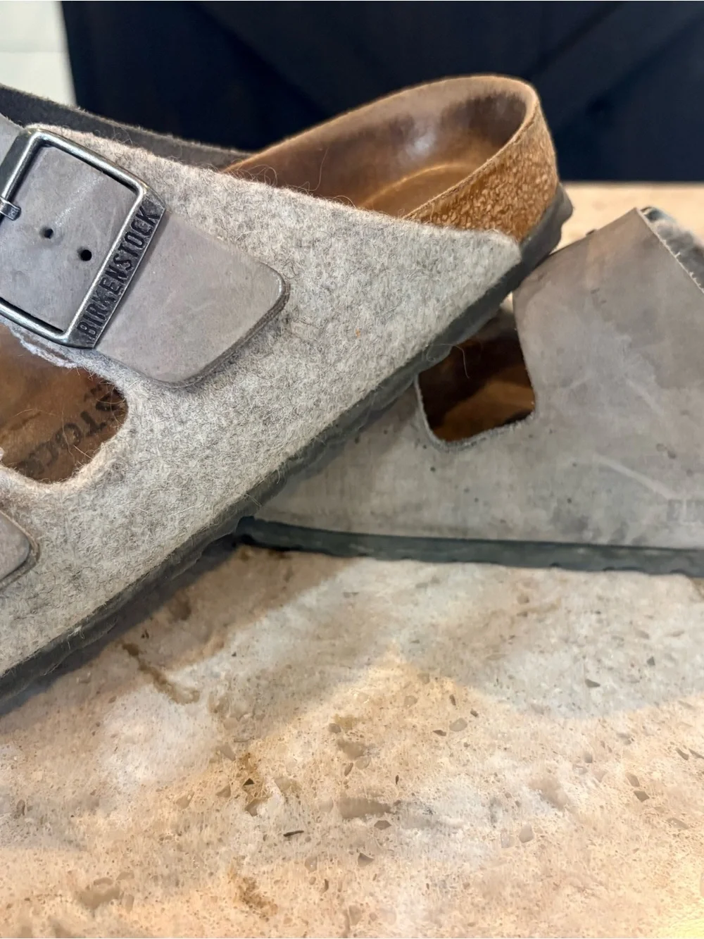 Birkenstock Men's Taupe Suede Two-Strap Sandal felt and suadr gray 37